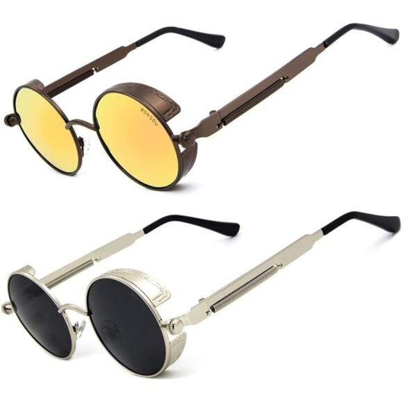 Steampunk Style Round Vintage Polarized Sunglasses